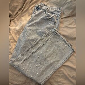 Pearl Embellished Light Blue Jeans